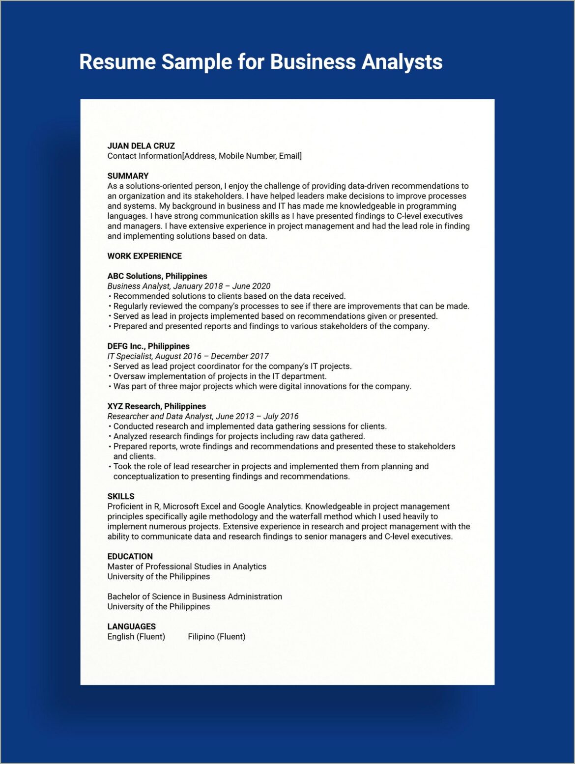 Resume Of Business Analyst And Project Manager Together