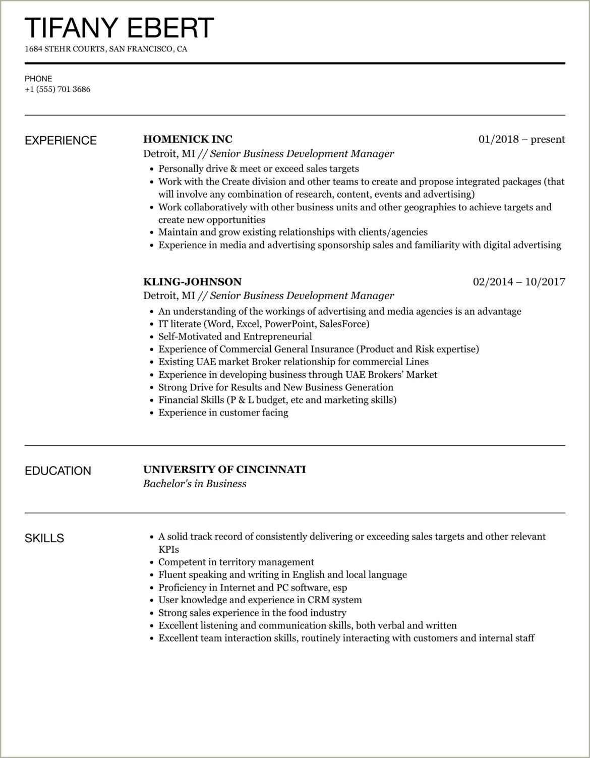 Resume Of Business Development Manager In Education Sector