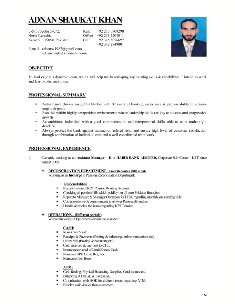 Resume Of Corporation Bank Assistant Manager