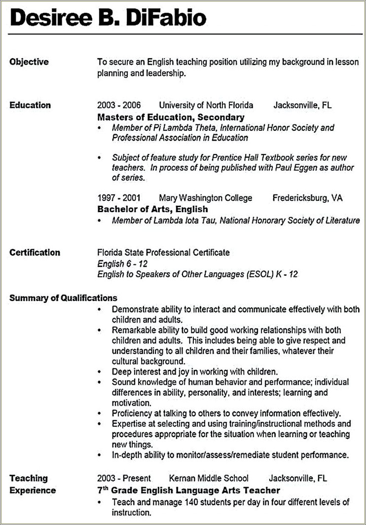 Resume Of Pre Primary School Teacher In India