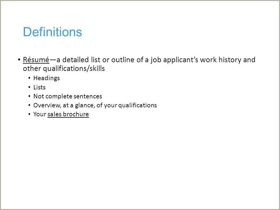 Resume Of Qualifications And Job History