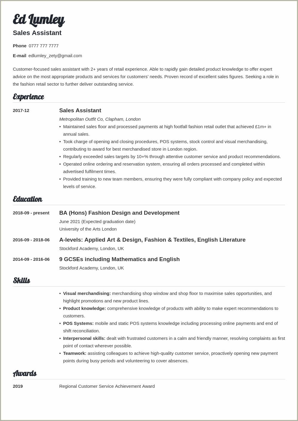 Resume Of Some Who Has Worked Retail
