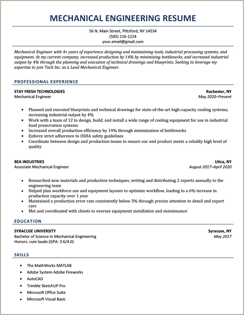 Resume Of Three Year Experience Engineer