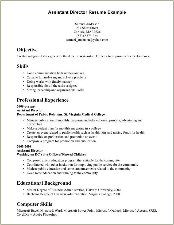 Resume On Skills In Microsoft Office