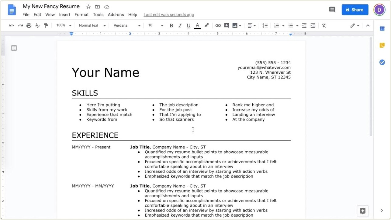 Resume On Word Or Google Docs