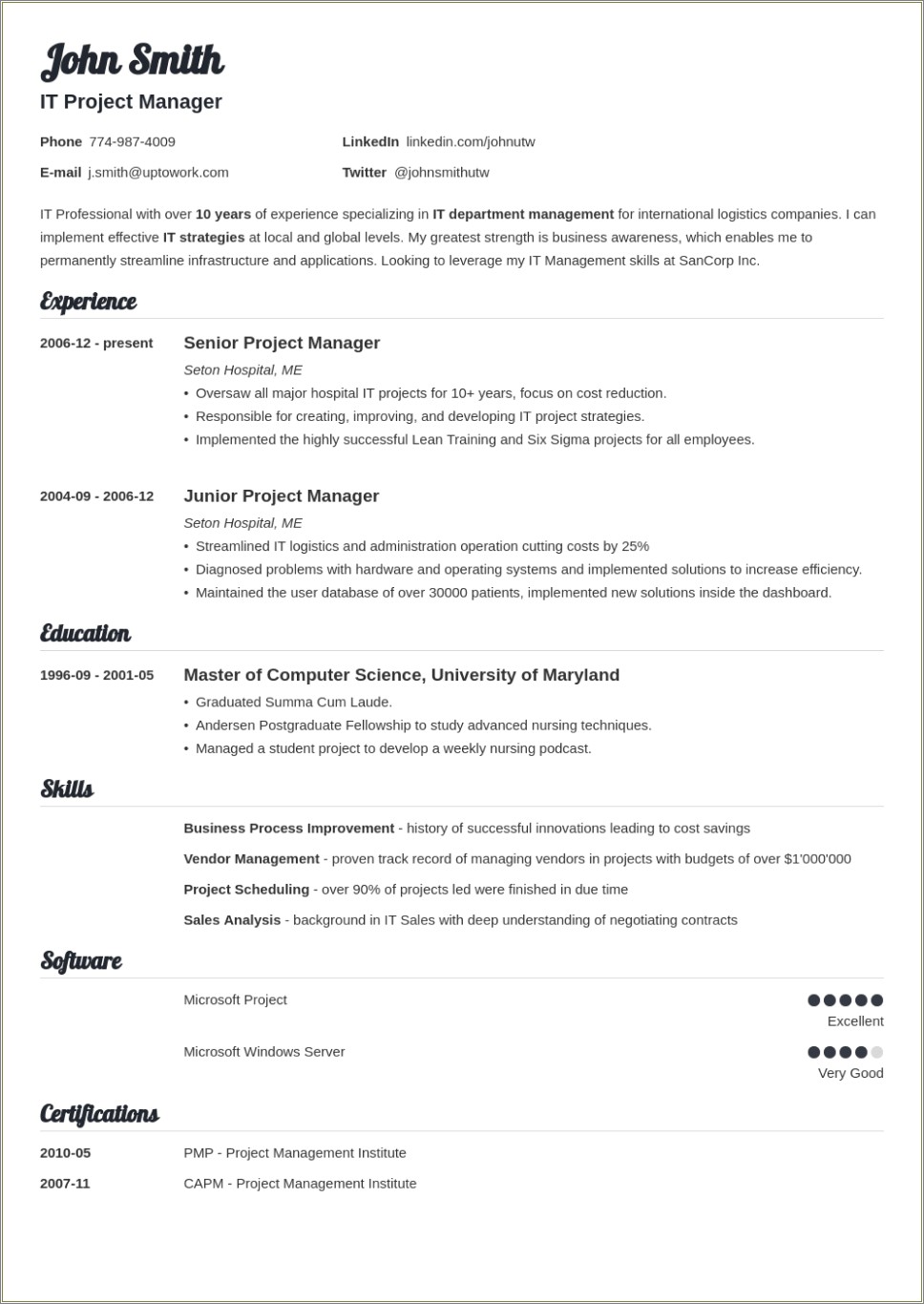 Resume Outline Example For A Job