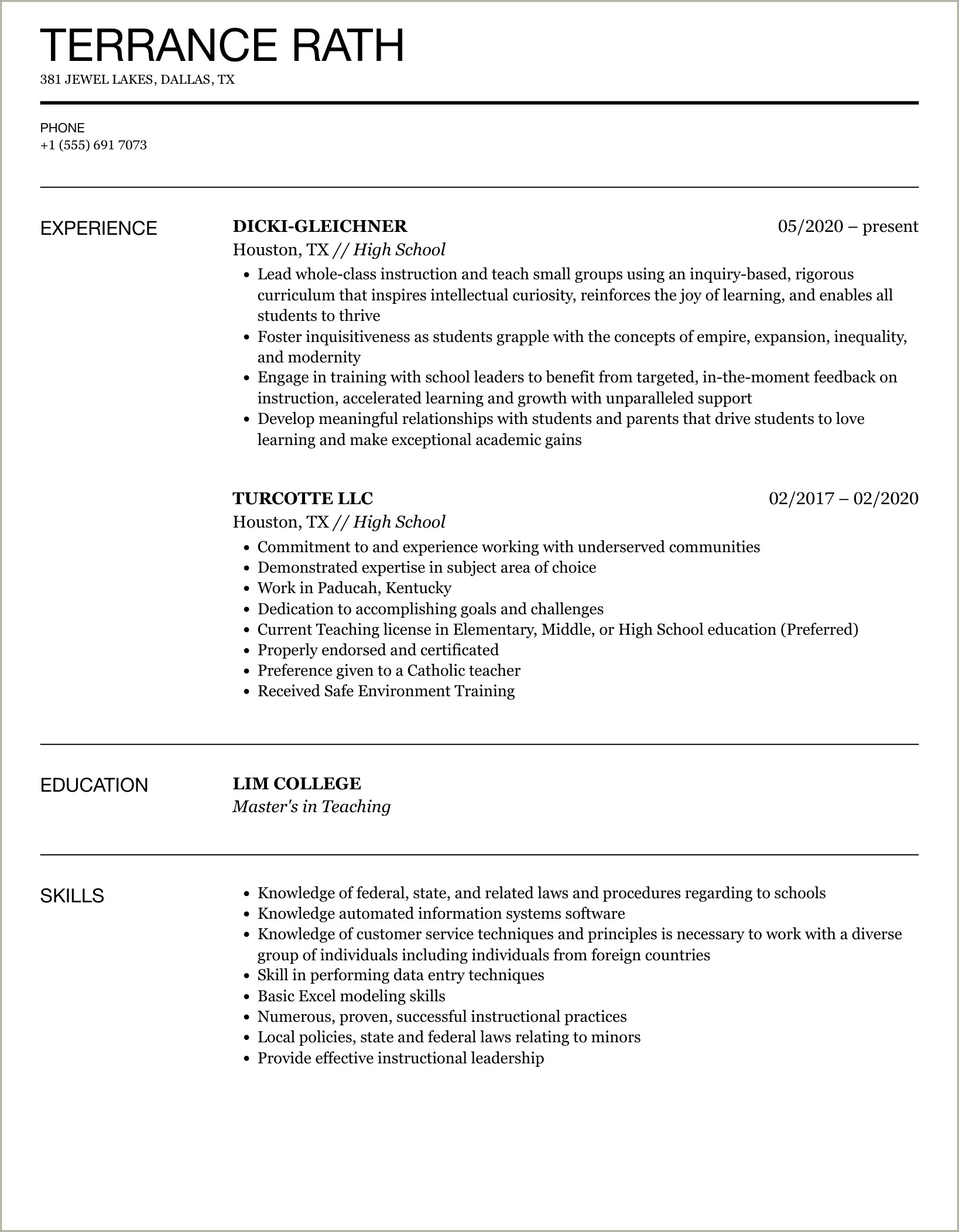 Resume Outline Example For High School Students