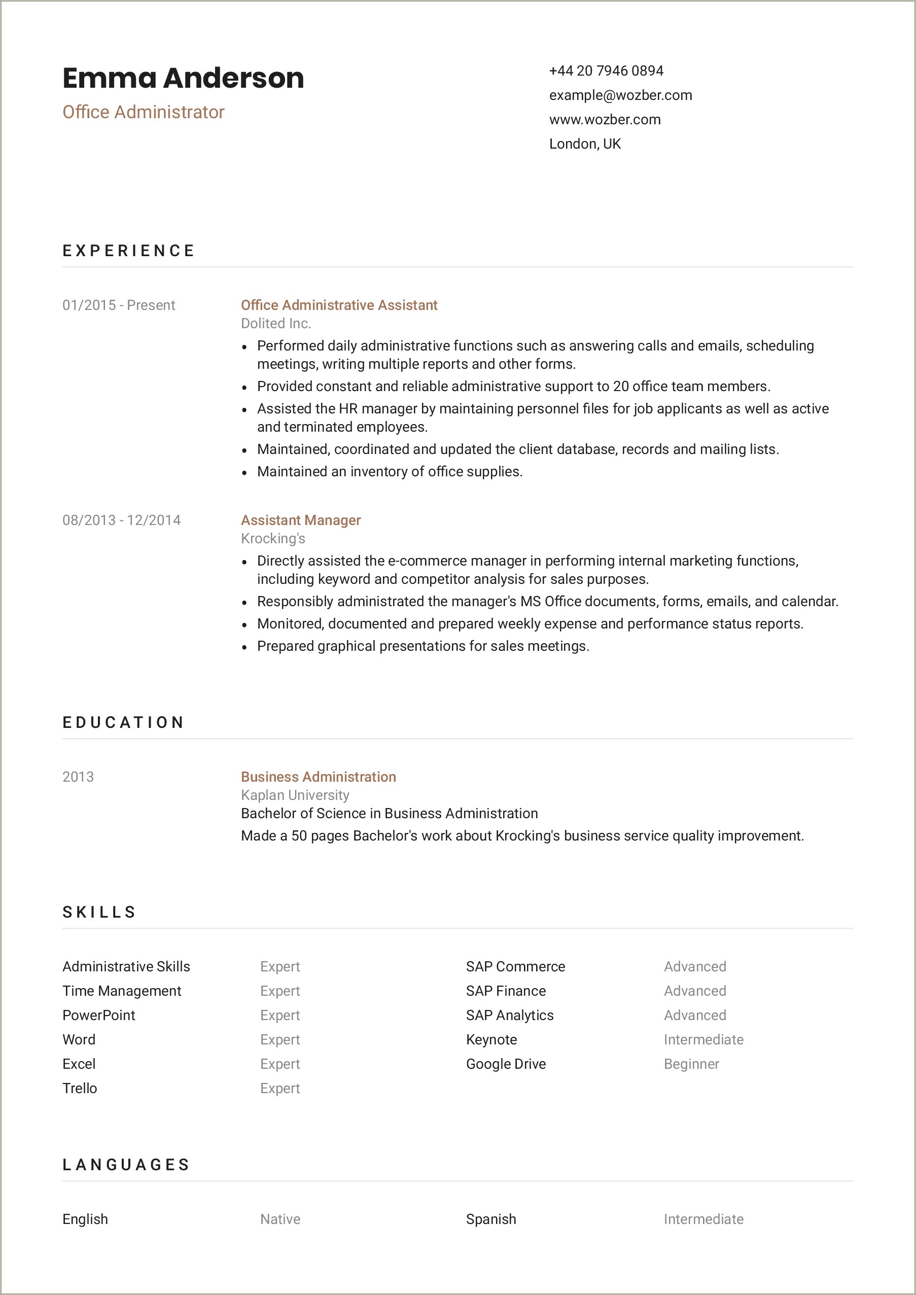 Resume Personal Profile Statement Examples Administrative Assistant