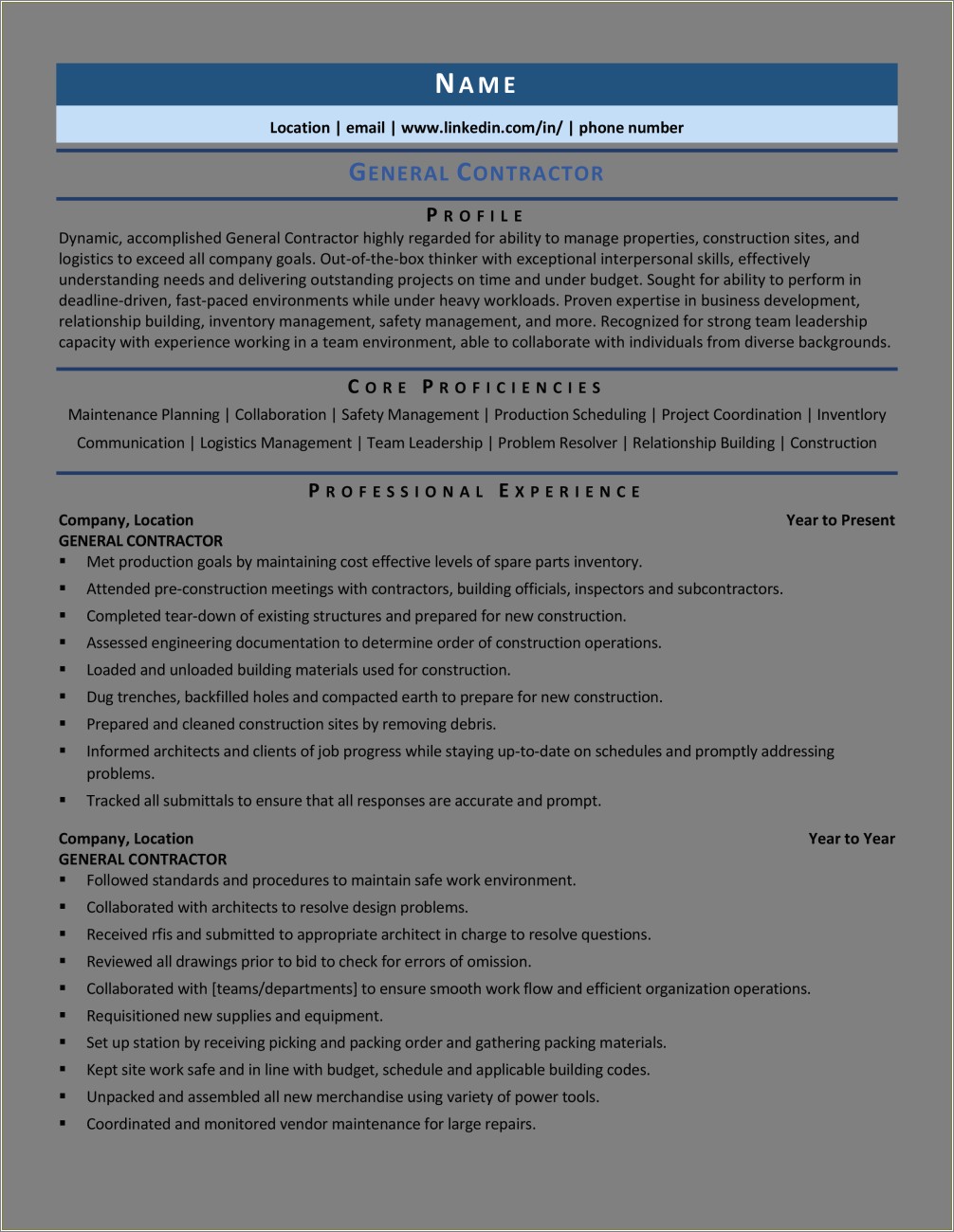Resume Personal Statement Examples General Contractor
