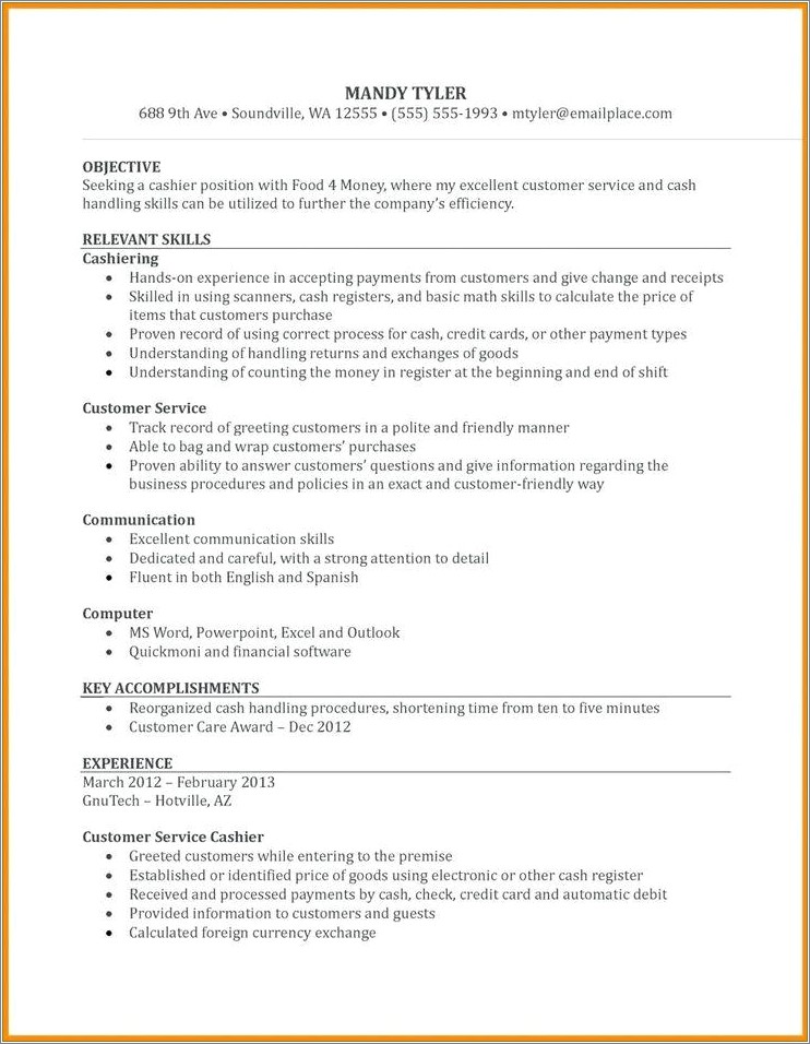 Resume Phrase For Working With Credit Cards