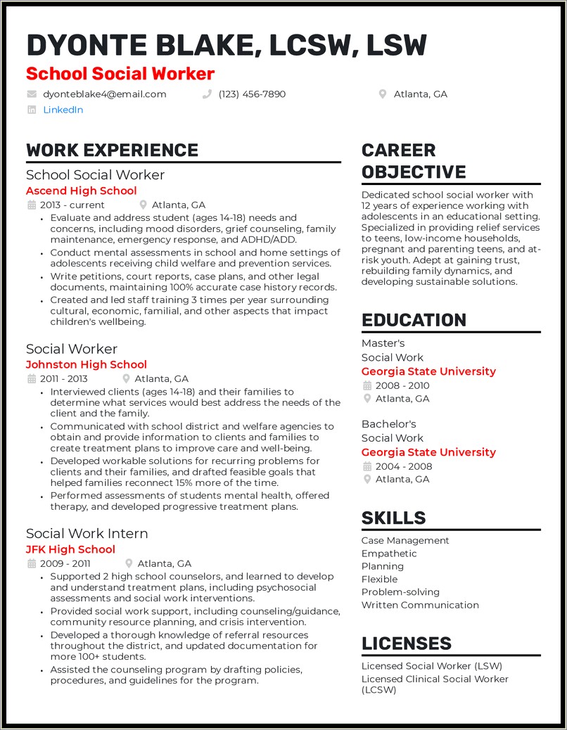 Resume Points For Children Services Worker