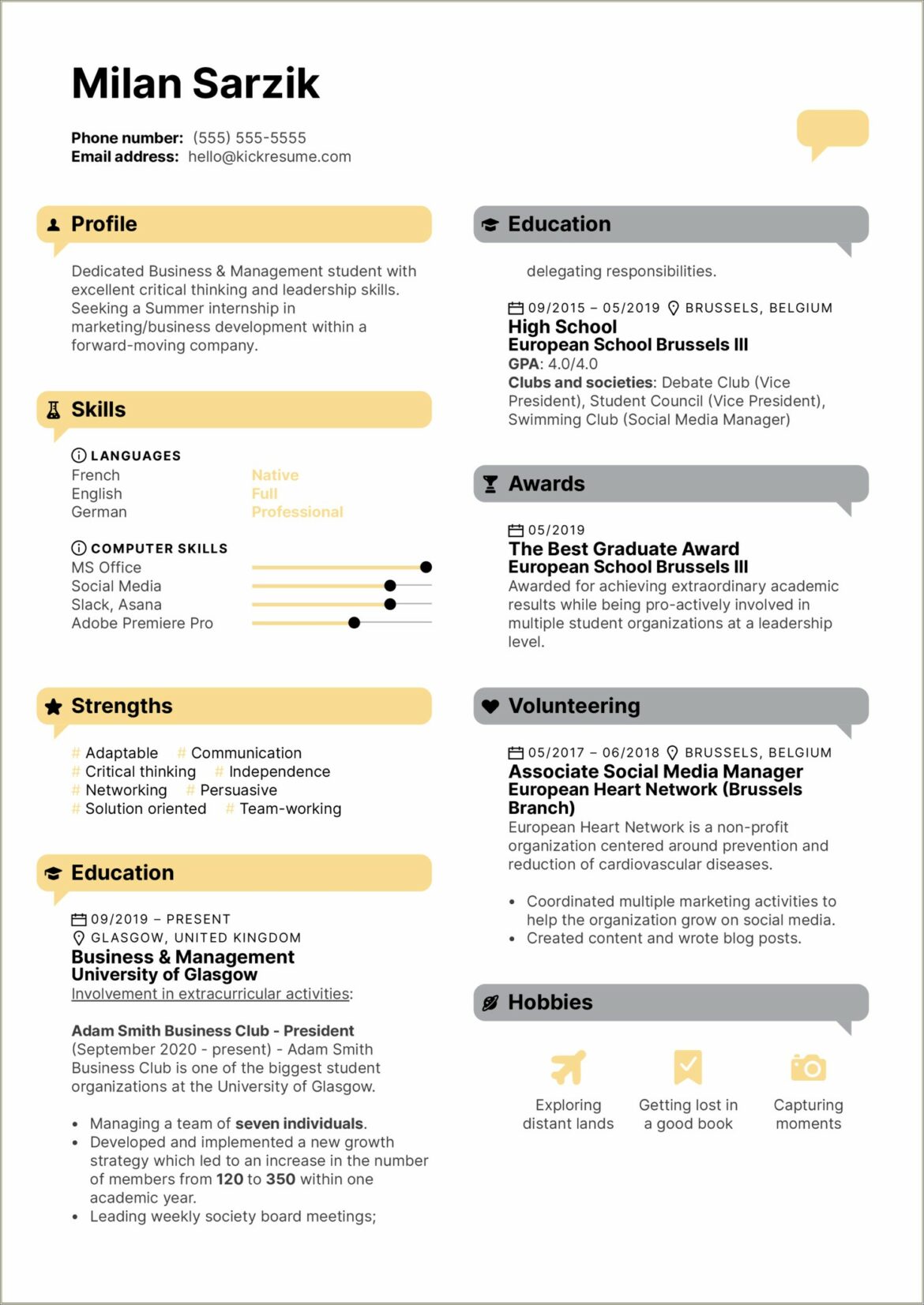 Resume Proffesion For High School Student