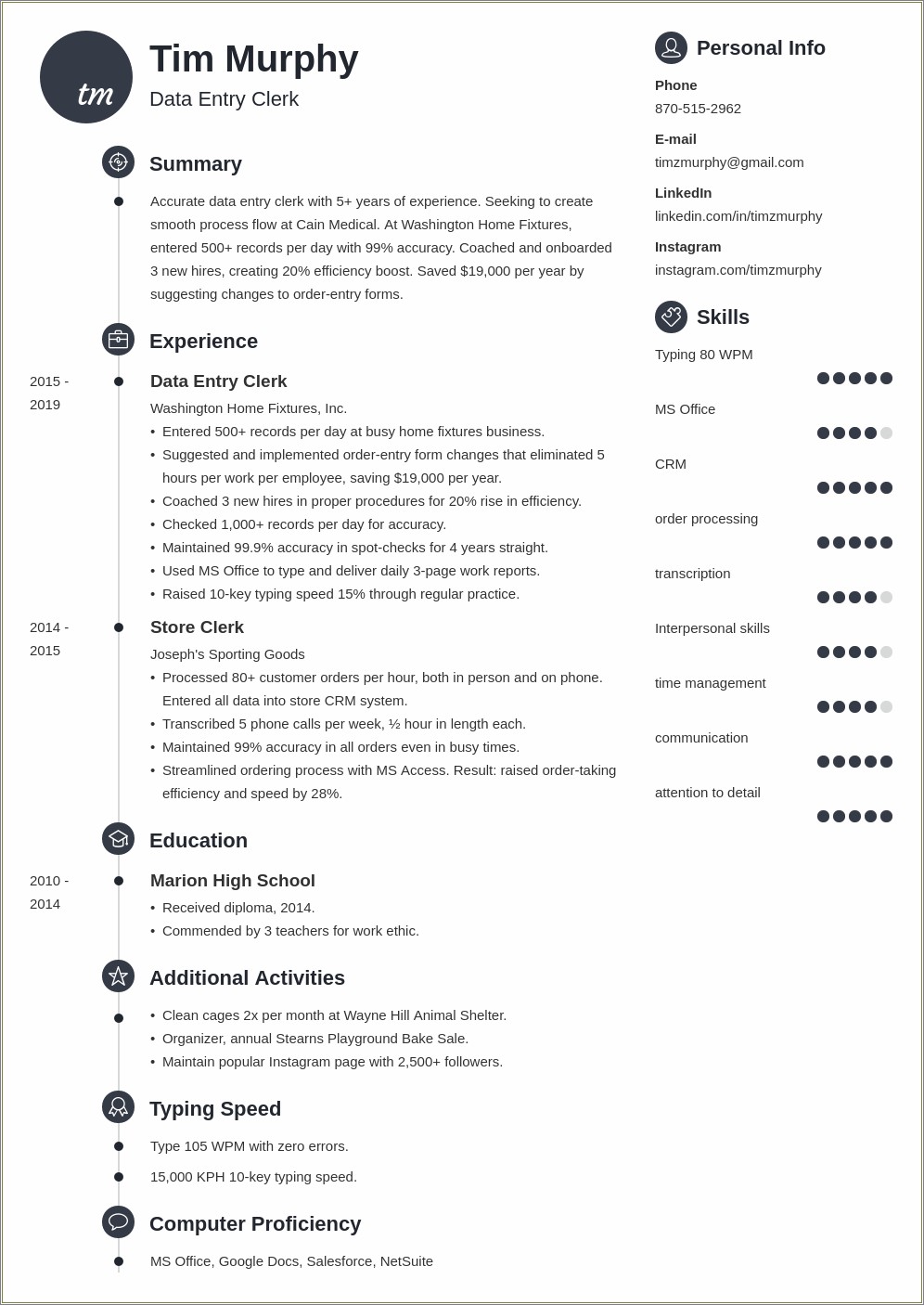 Resume Profile Examples For Data Entry