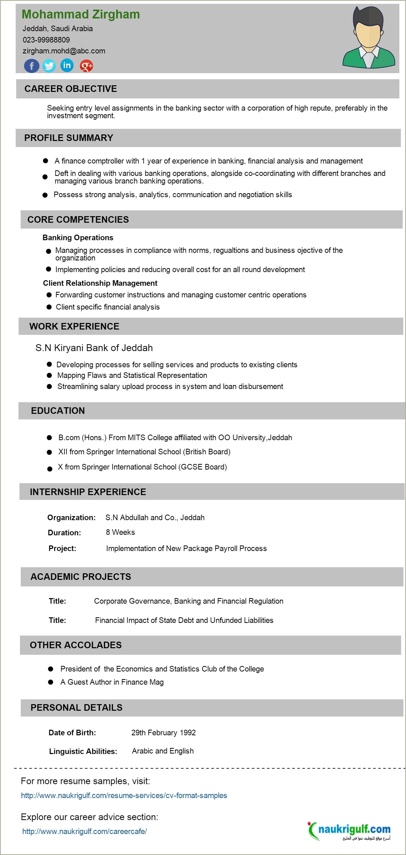 Resume Profile For Bank Operation Manager
