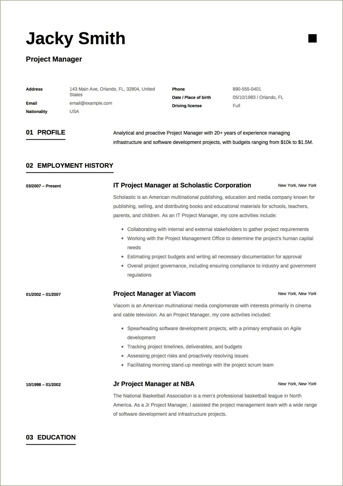 Resume Profile Of A Healthcare Project Manager