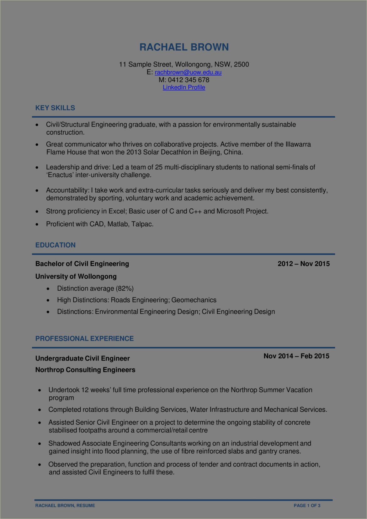 Resume Profile Summary For Civil Engineer