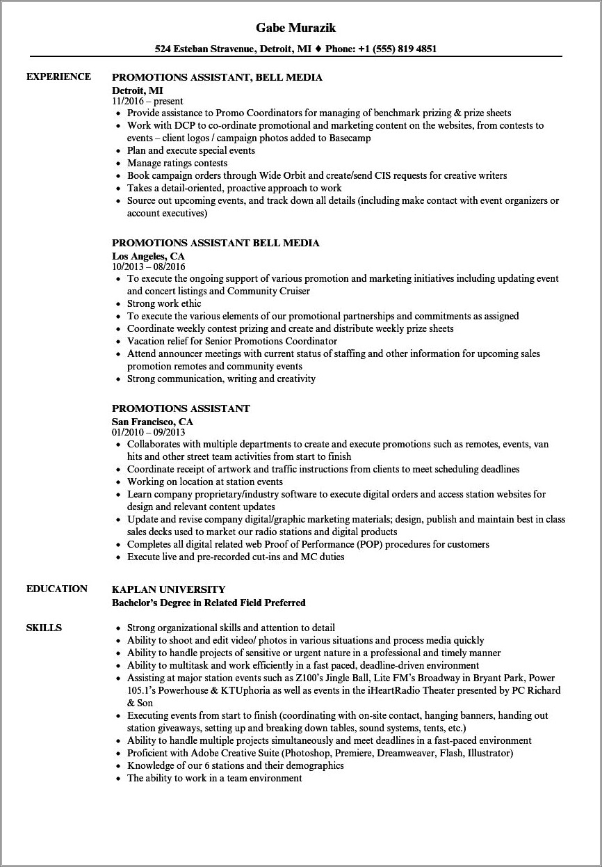 Resume Promoted But Work Throughout Positions