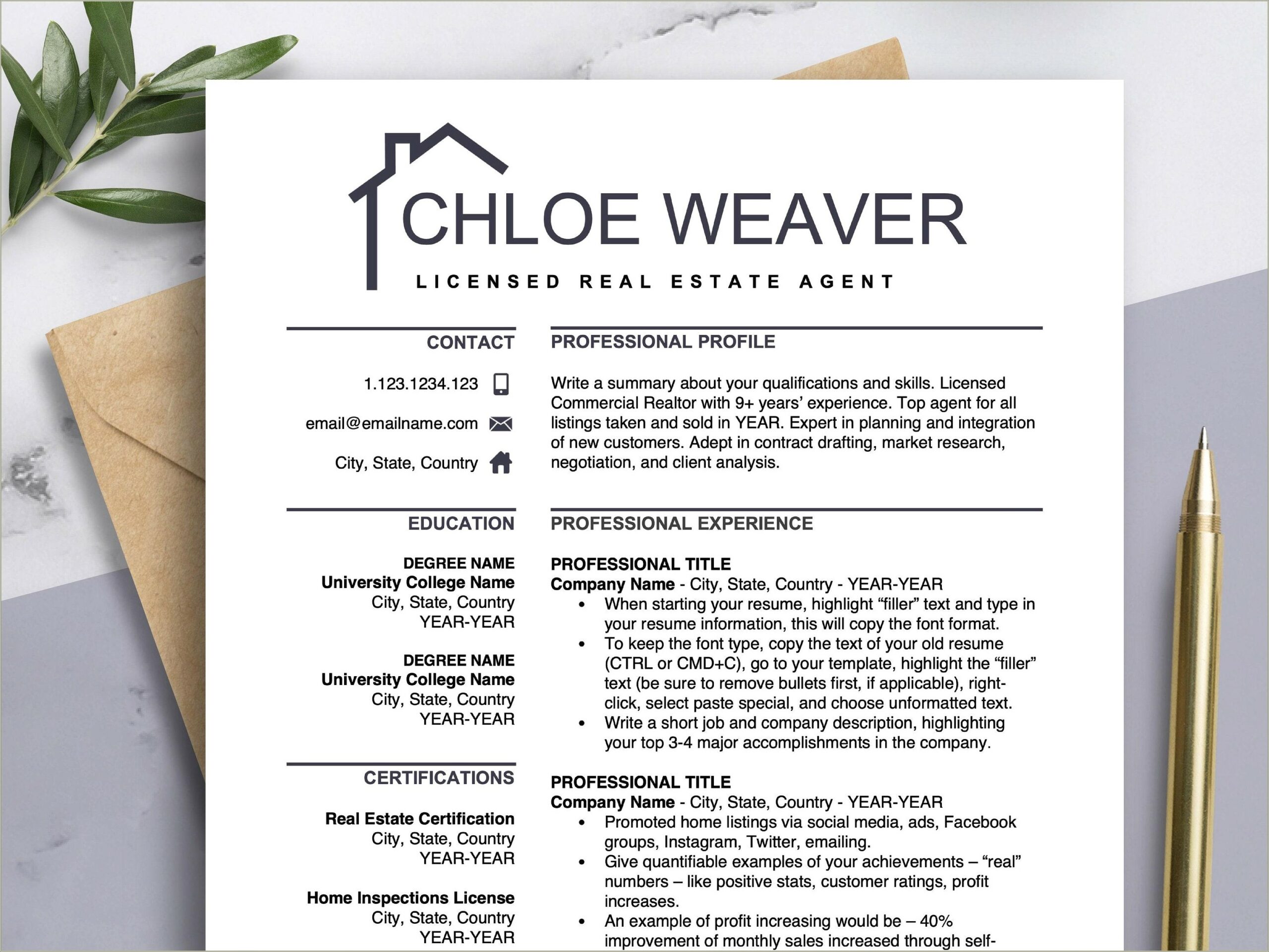 Resume Real Estate Free Word Template