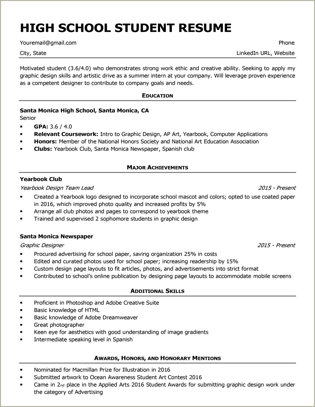 Resume Reference For High School Student