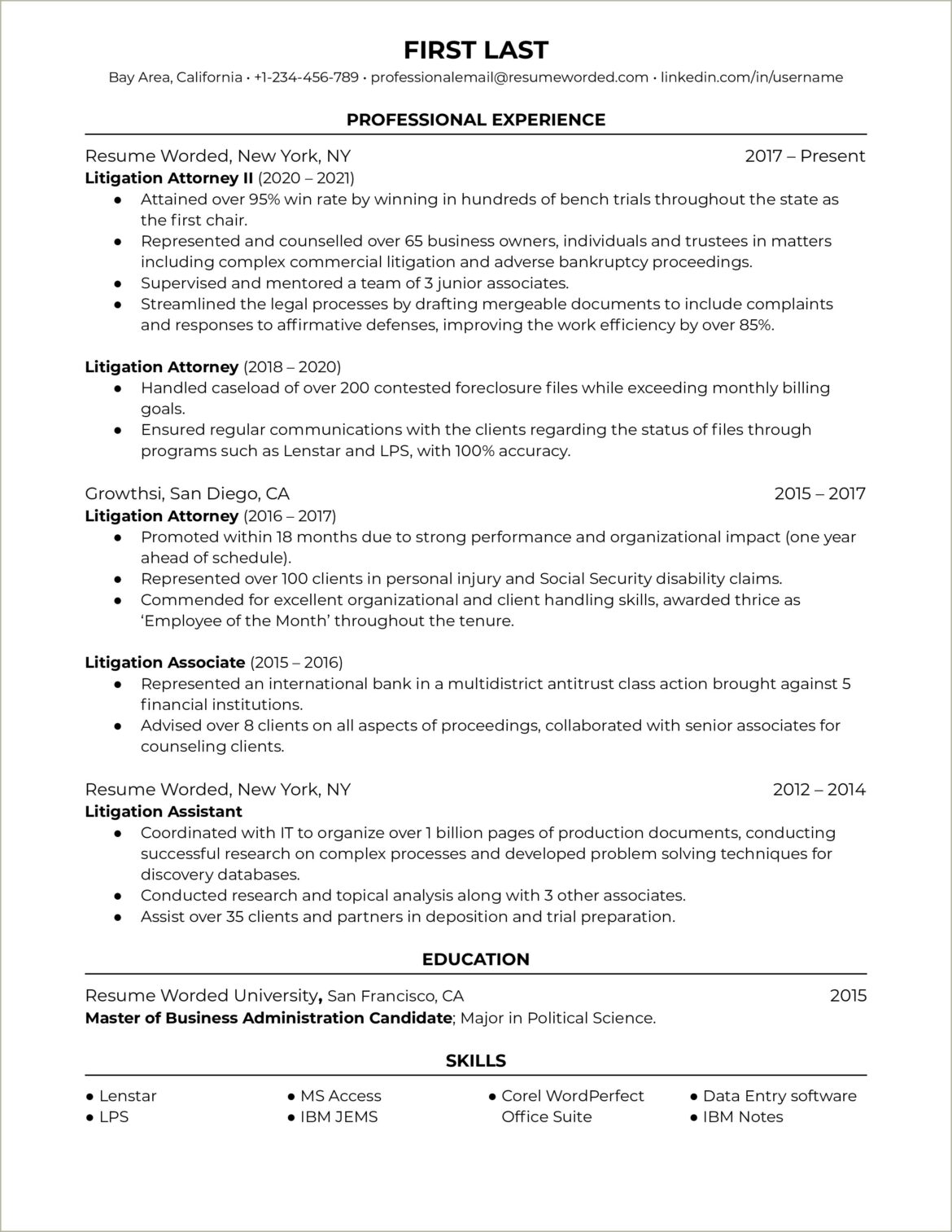 Resume Sample Associate Attorney Family Law