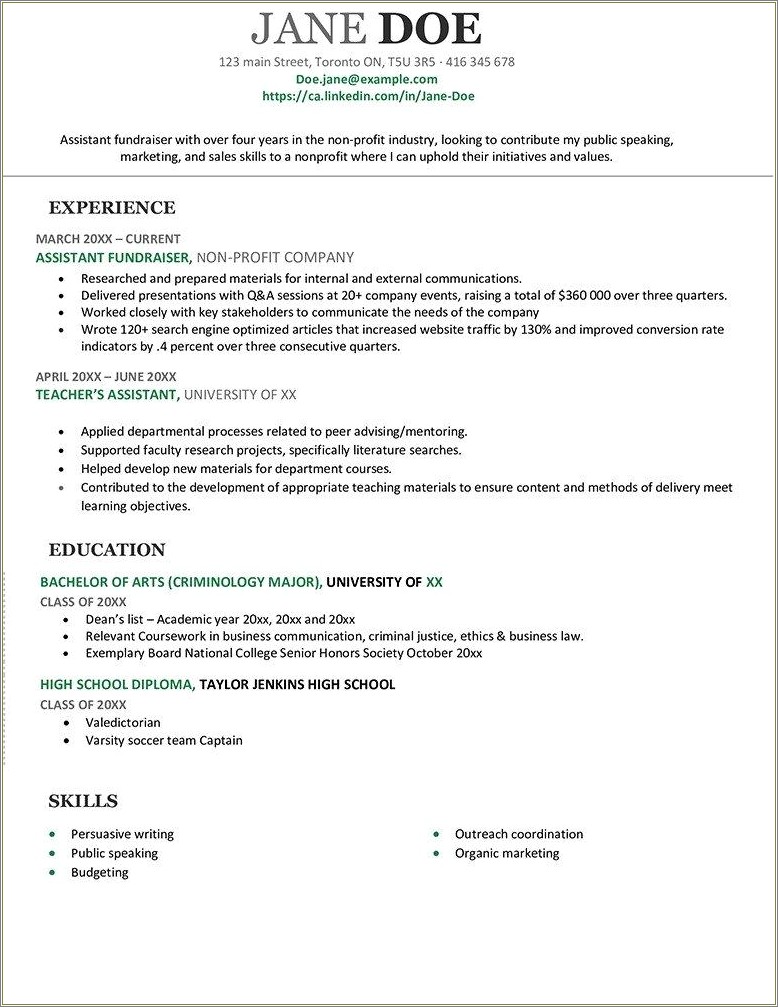 Resume Sample Criminal Justice With Minor