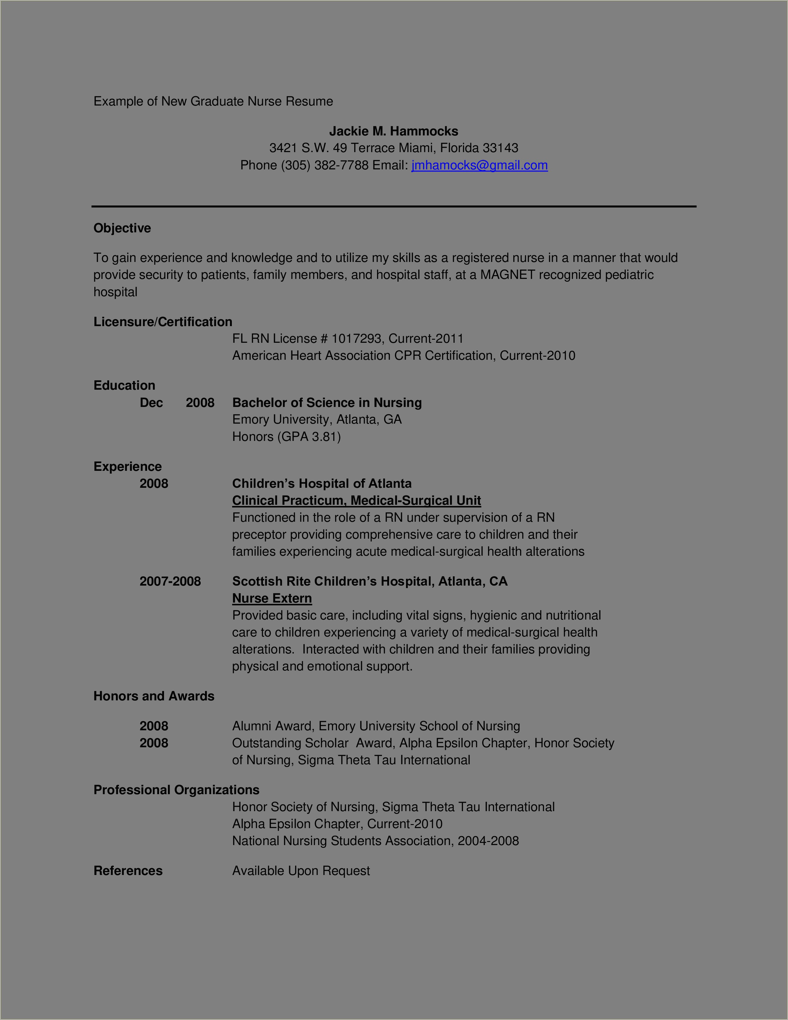 Resume Sample For A New Rn