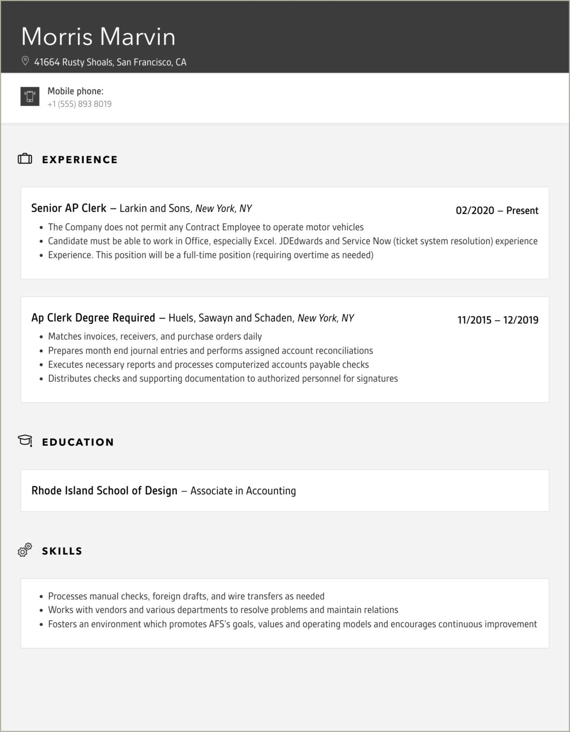 Resume Sample For A P Clerk Concrete Block