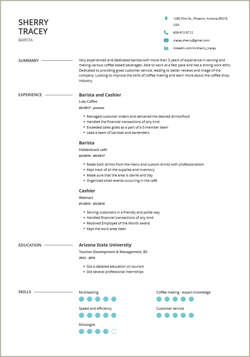 Resume Sample For Barista With Experience