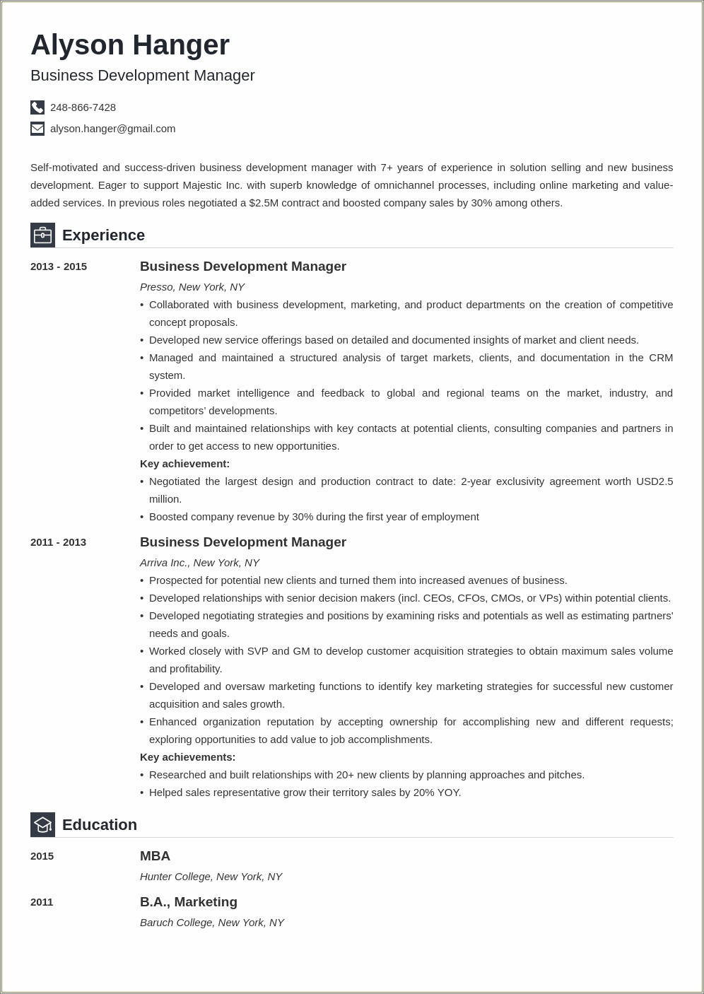 Resume Sample For Business Development Representative