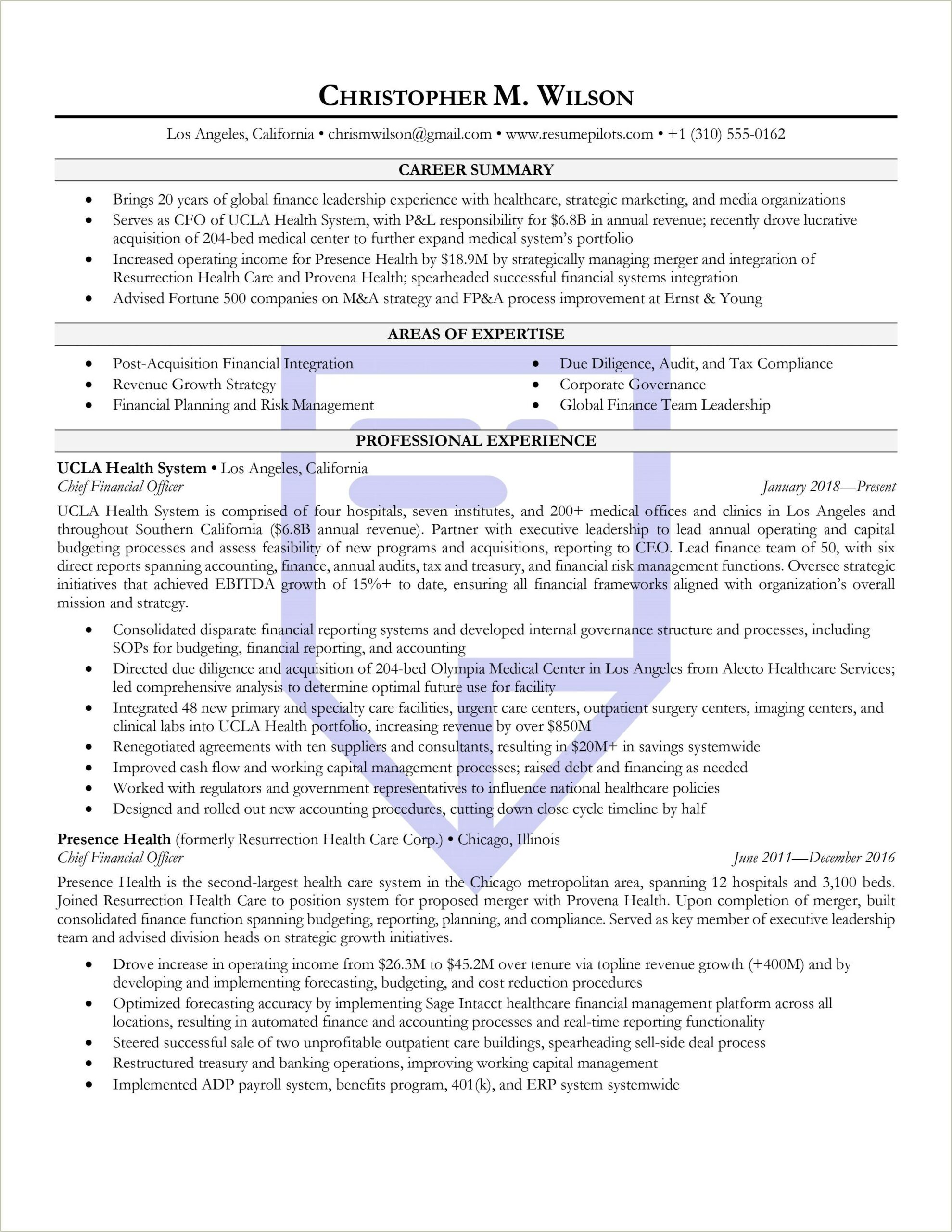 Resume Sample For Chief Accounting Officer
