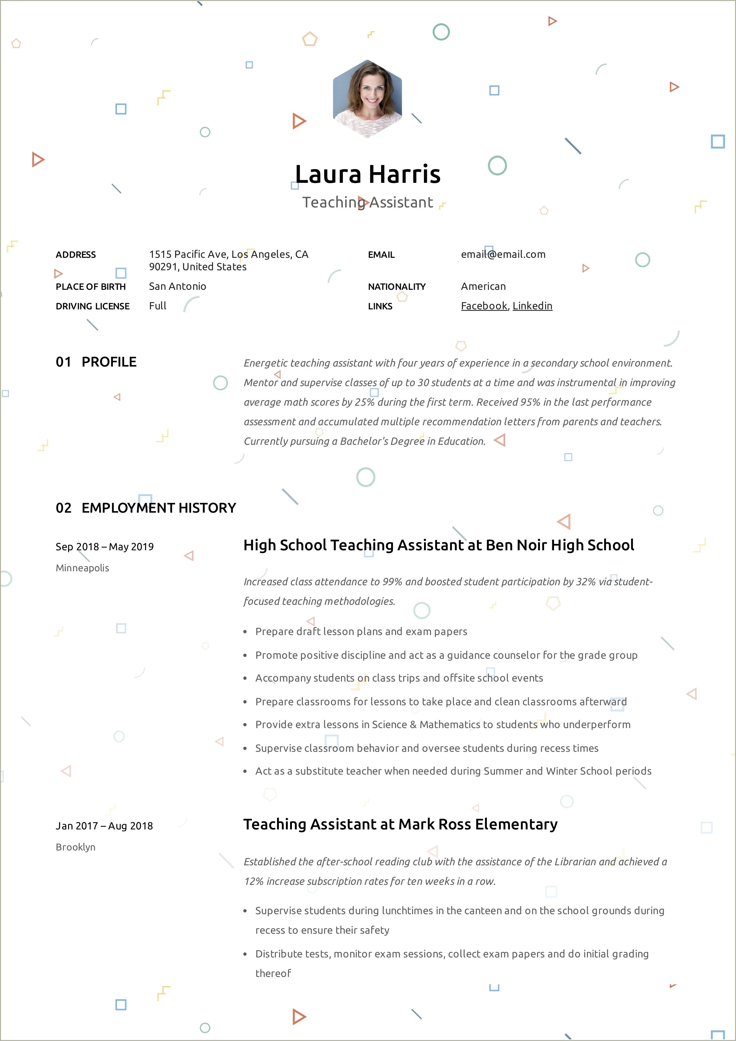 Resume Sample For Early Childhood Assistant Teachers