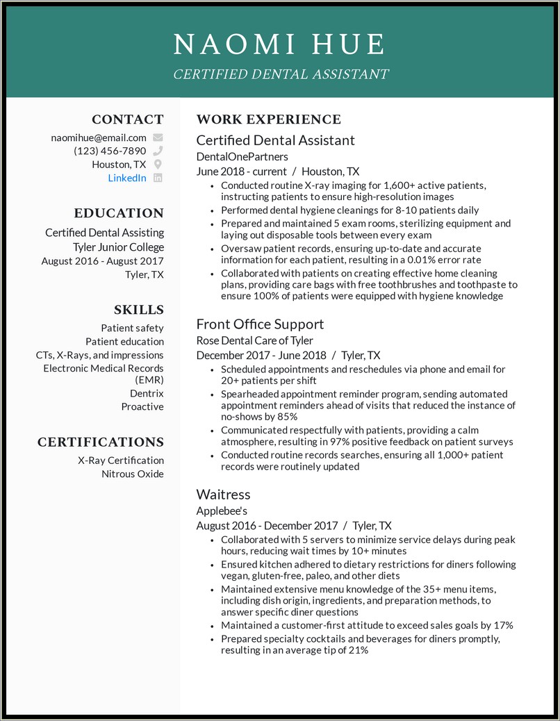 Resume Sample For Externship In Dental College