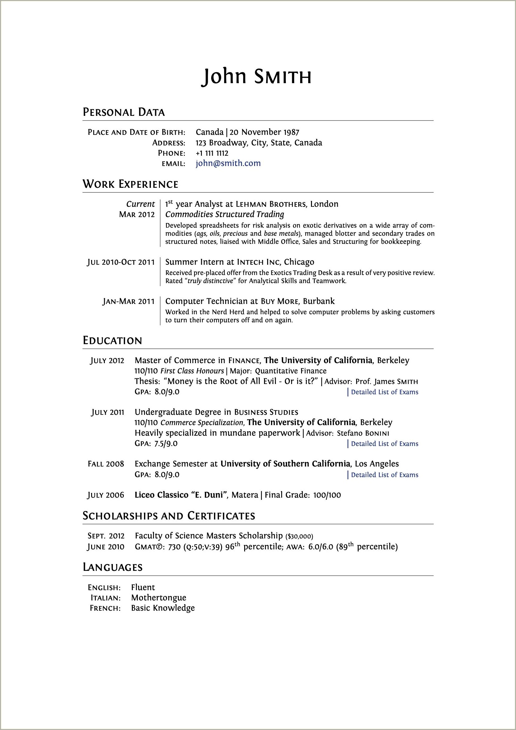 Resume Sample For Fresh Graduate With Character References