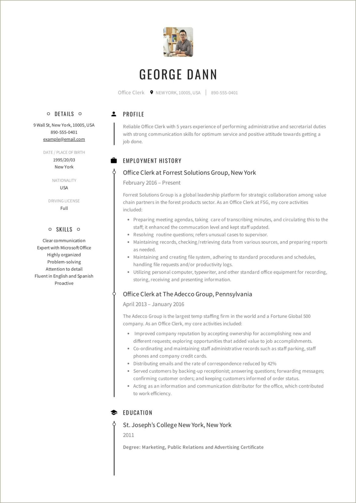 Resume Sample For General Office Work