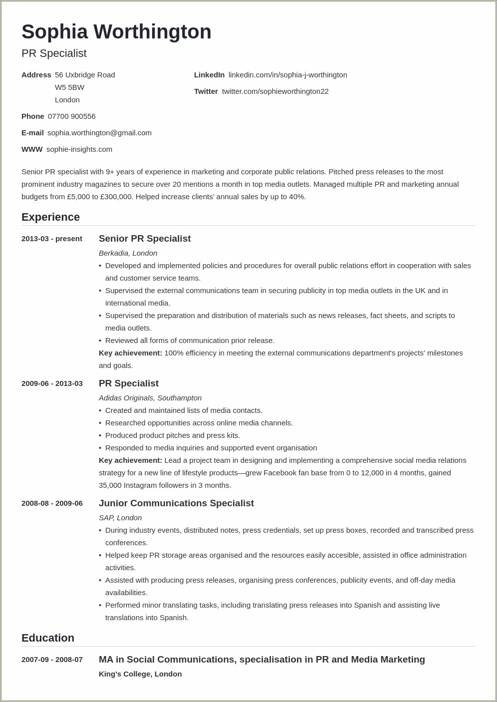 Resume Sample For Job Application Template