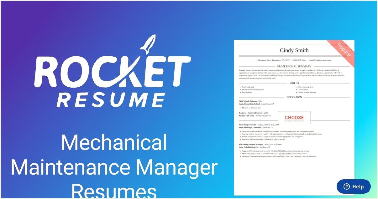 Resume Sample For Mechanical Maintenance Manager
