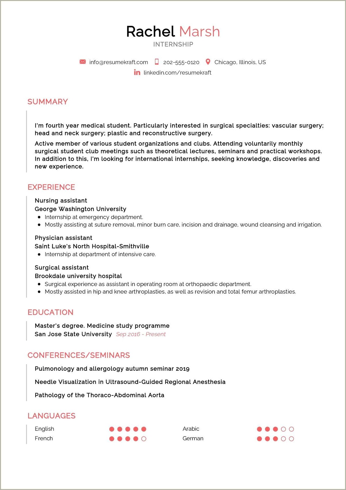 Resume Sample For Medical Assistant Internship