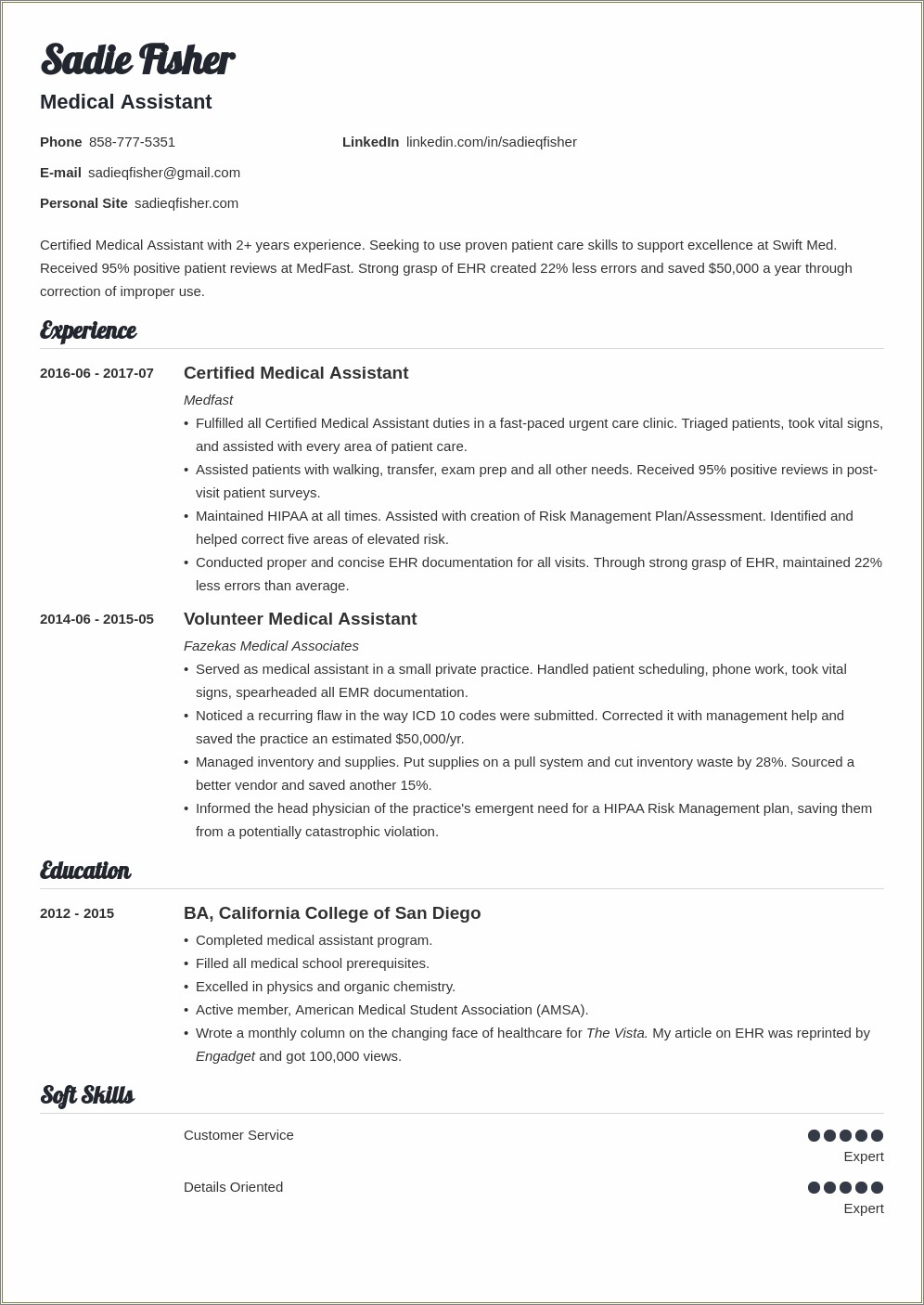 Resume Sample For Medical Assistant Position