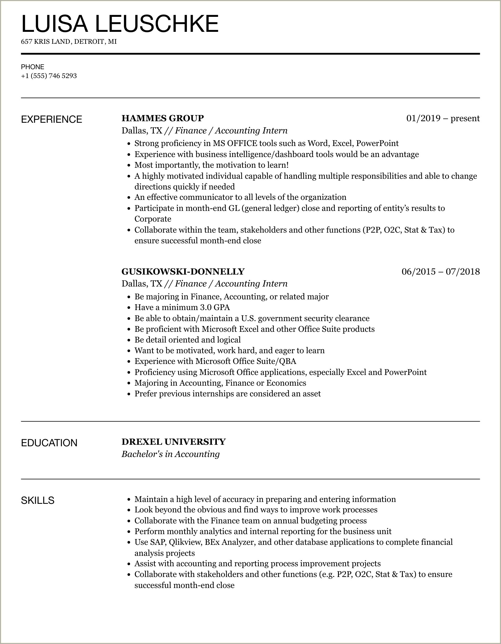 Resume Sample For Ojt Accounting Students