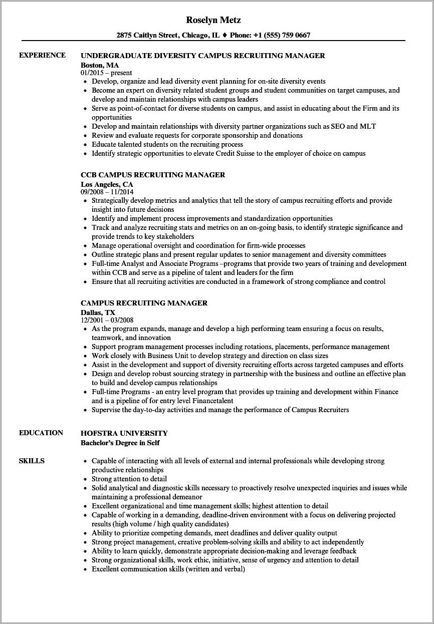 Resume Sample For On Campus Job