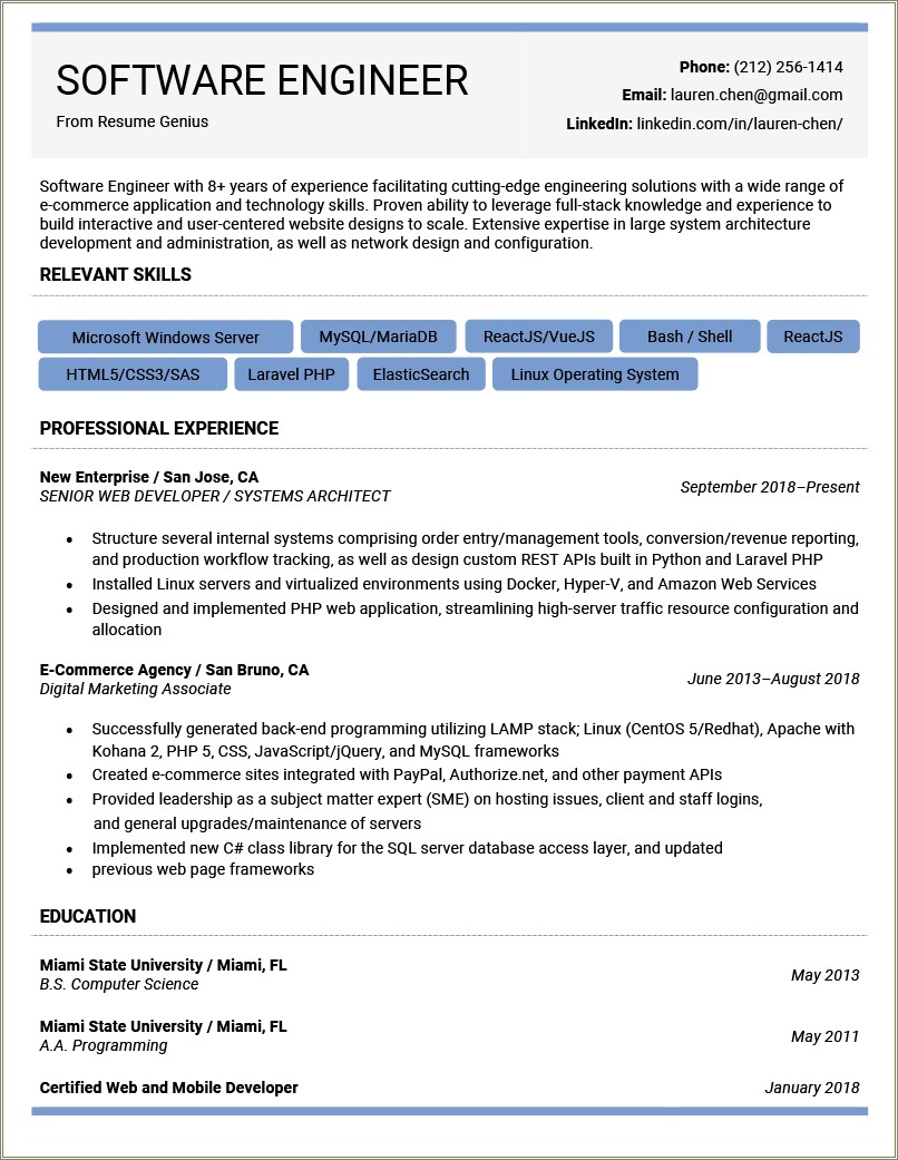 Resume Sample For Senior Engineer