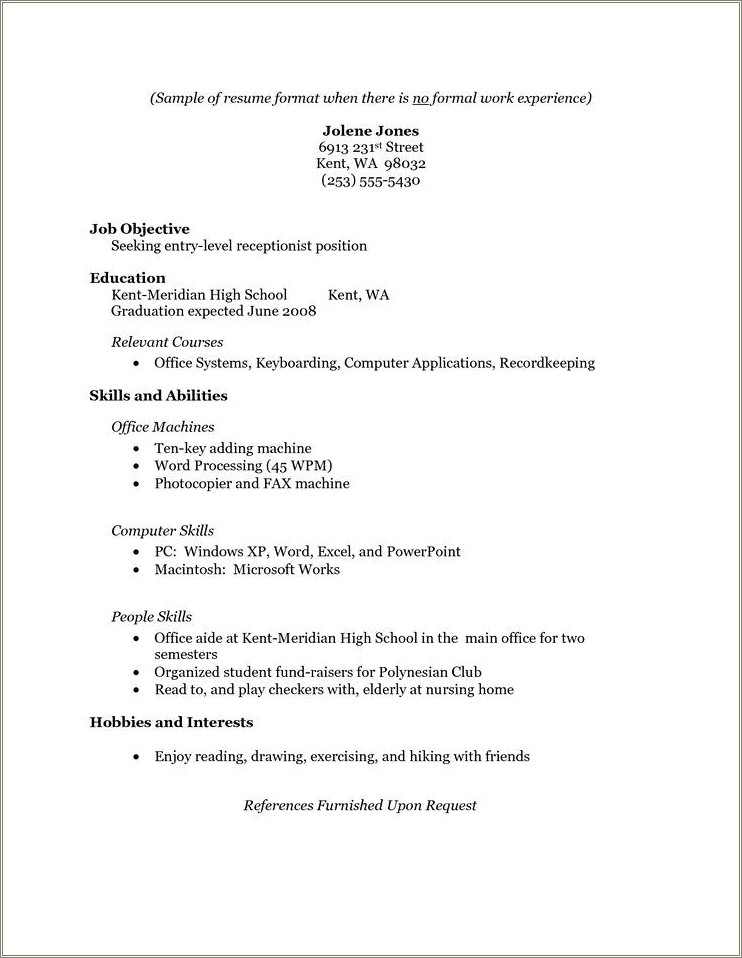 Resume Sample For Students With No Experience