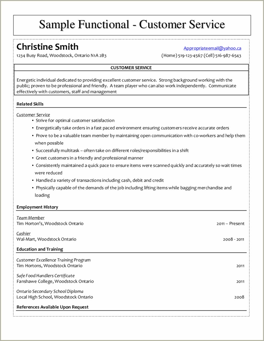 Resume Sample For Tim Hortons Job