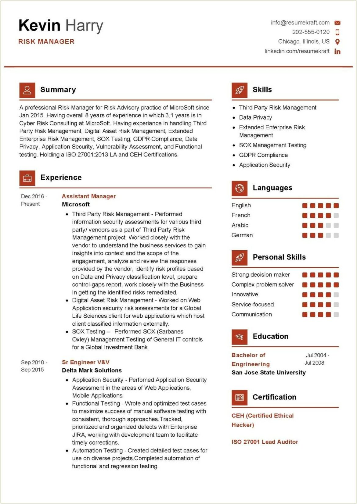 Resume Sample For Vice President In Risk Management