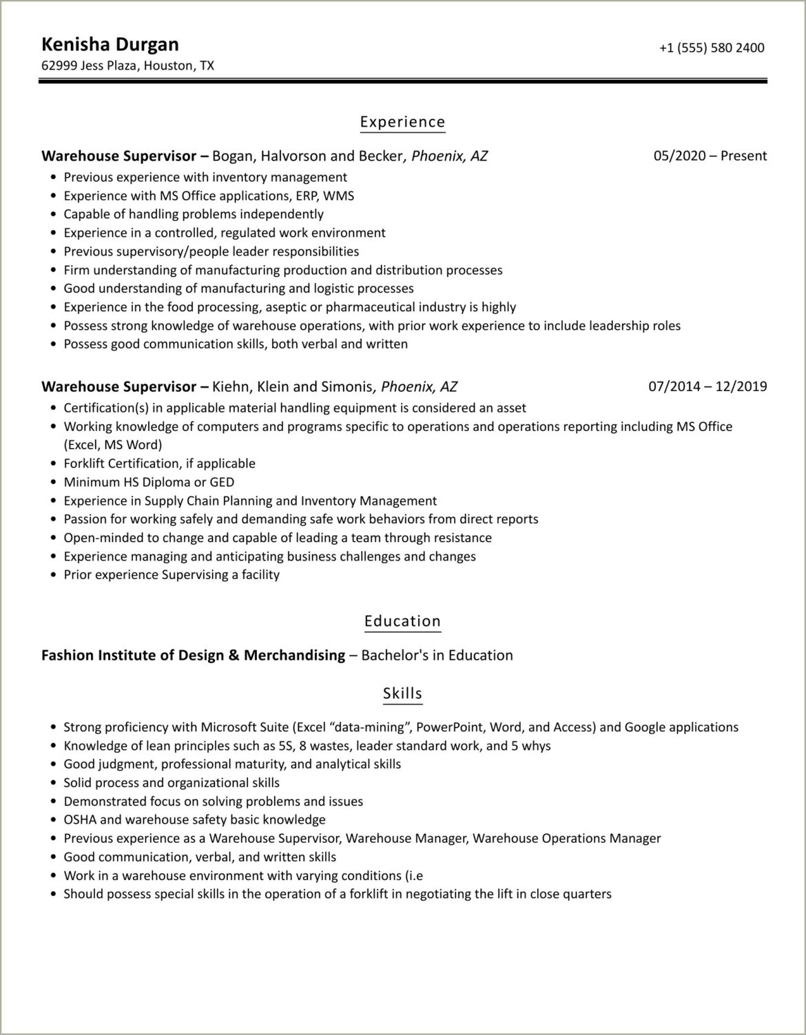 Resume Sample For Warehouse Team Leader