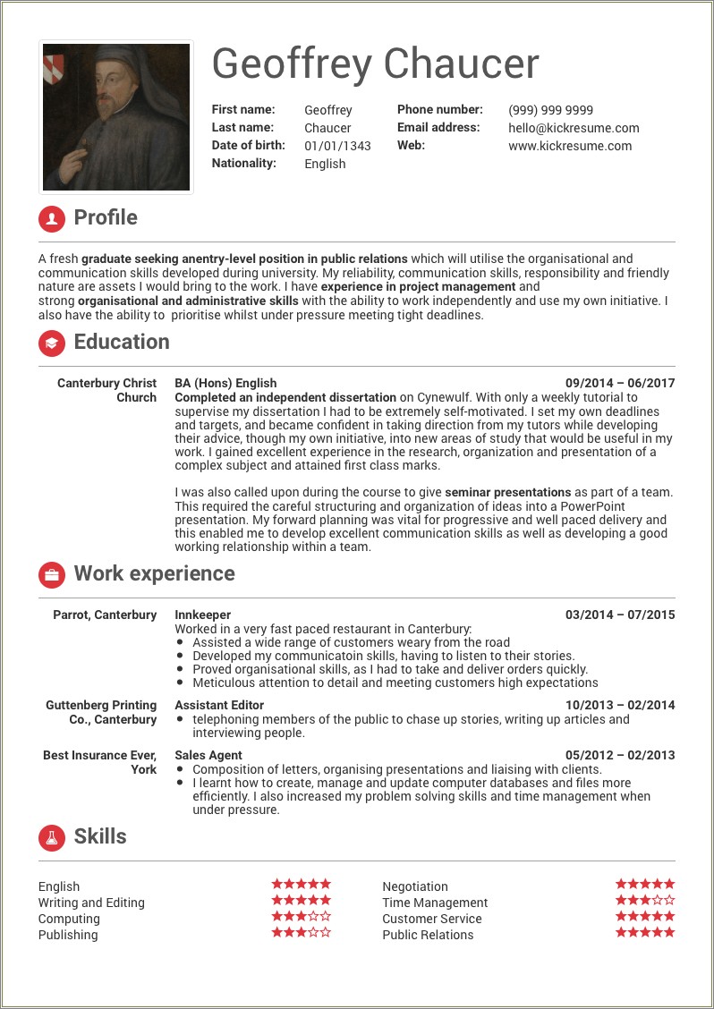 Resume Sample Fresh Graduate Without Experience