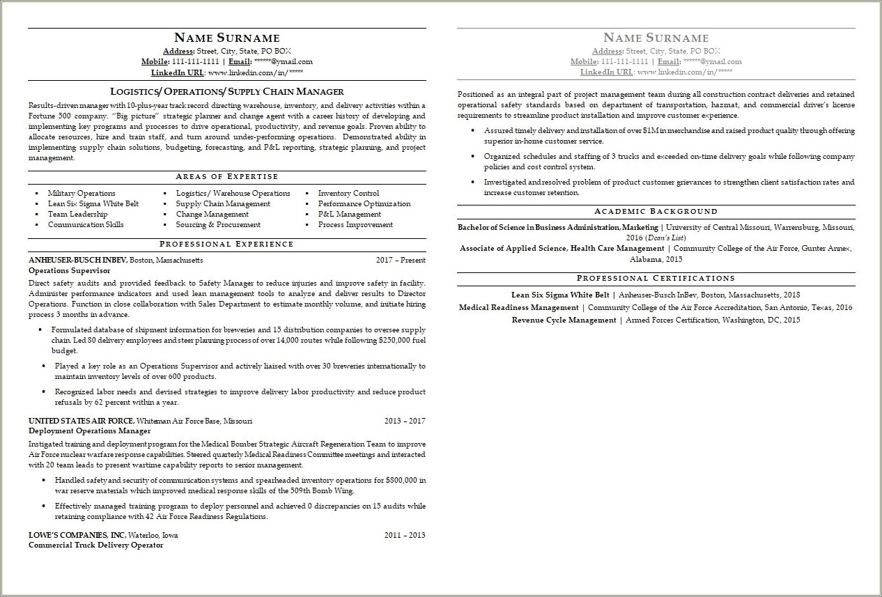 Resume Sample From A Air Force Veteran
