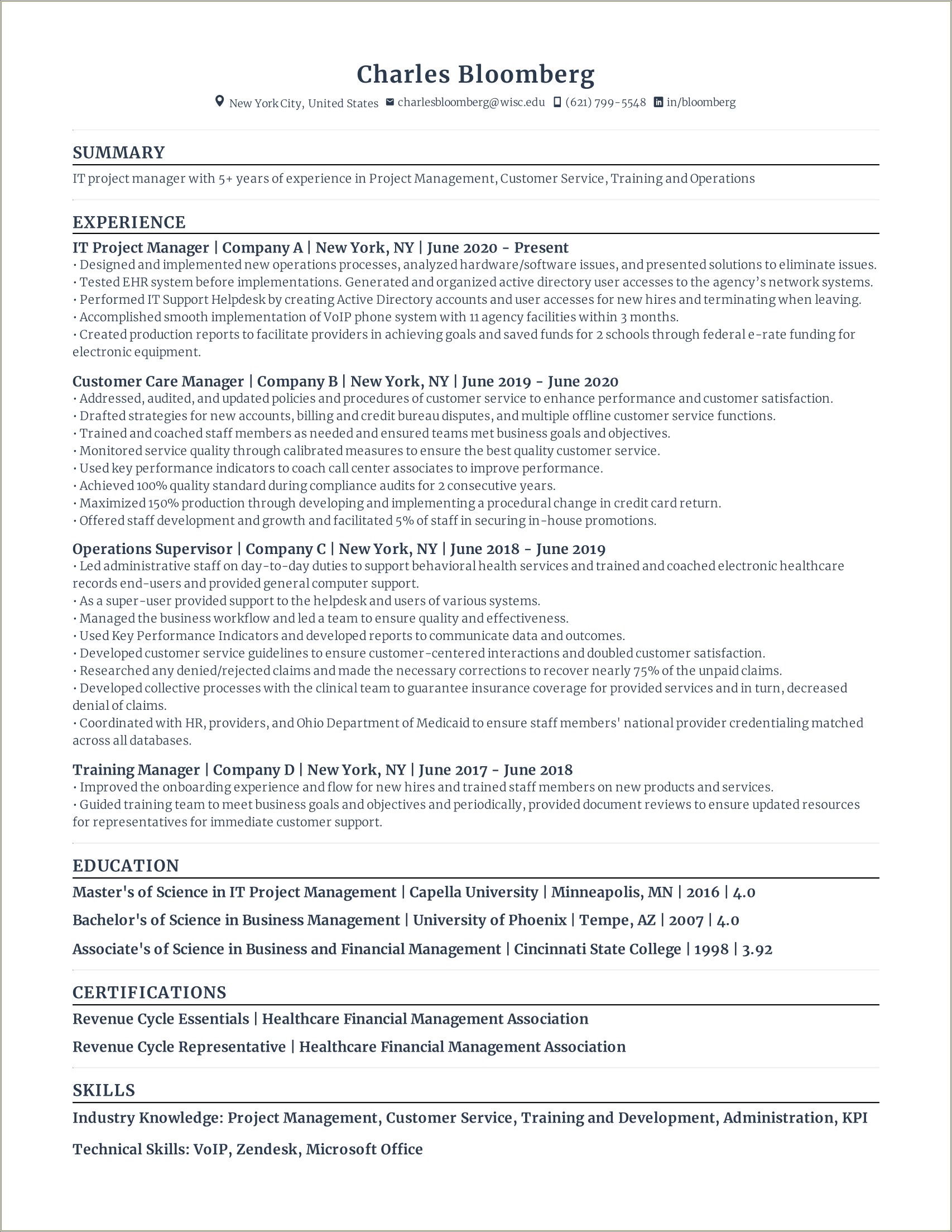 Resume Sample From Associate Project Manager