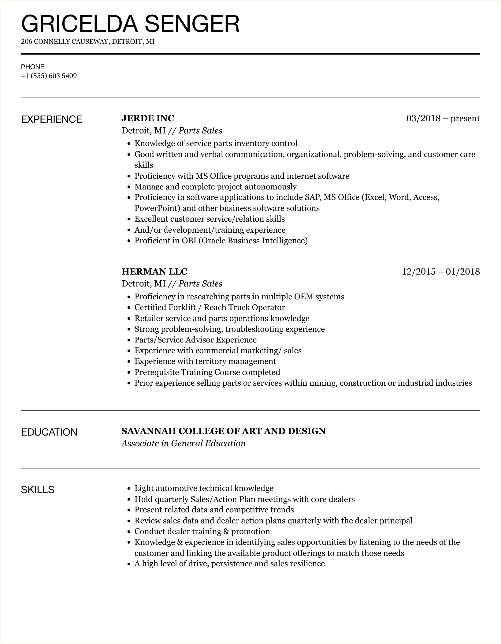 Resume Sample Goal For Auto Parts Sales Person