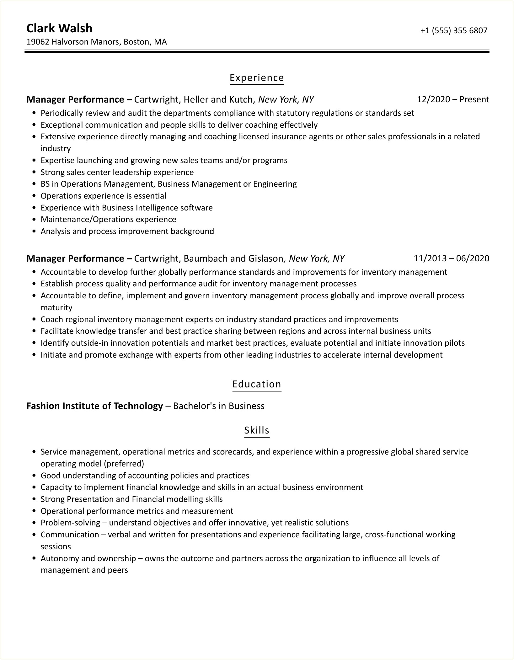 Resume Sample Hiring Firing Performance Evaluations